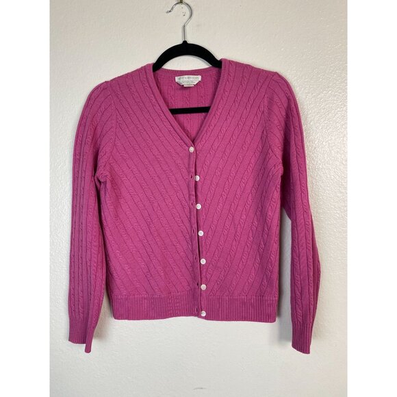 Petite Sophisticate Italian Merino Wool Pink Cable Knit Cardigan Sweater Small - Picture 14 of 16